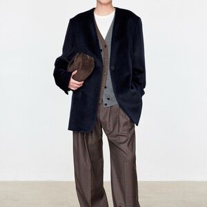 CHICJOC Luxury Italian Baby Alpaca Coat – 100% Silk Lining Navy size 38